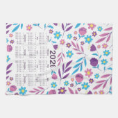 2026 Kalender Paarse en Blauwe Bloemenpatroon Theedoek (Horizontaal)