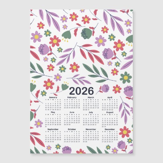2026 Kalender Paarse en Rode Bloemenpatroon (Voorkant)