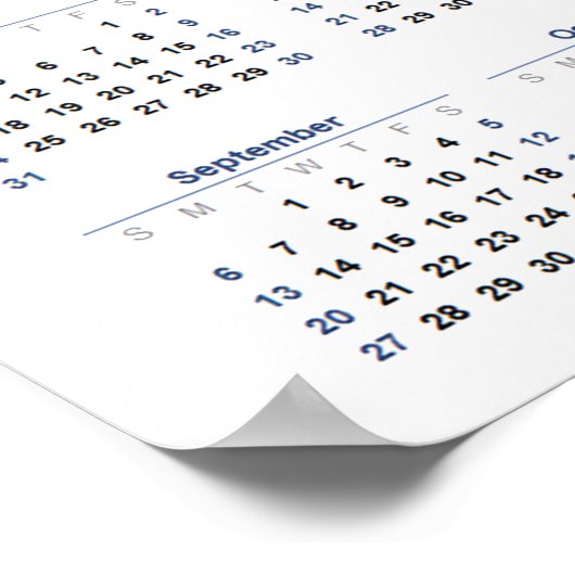 2026 Kalender per maand Home School Kantoor Wall Poster (Hoek)