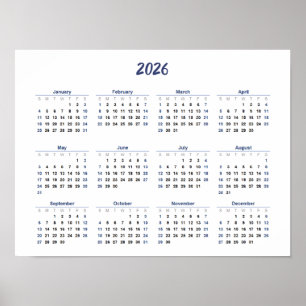 2026 Kalender per maand Home School Kantoor Wall Poster