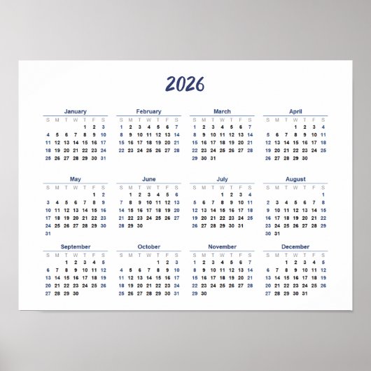 2026 Kalender per maand Home School Kantoor Wall Poster (Voorkant)