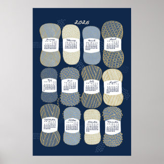 2026 Kalender Poster blauw en goud