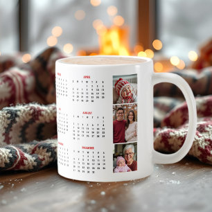 2026 kalender rode foto collage drie foto's koffiemok