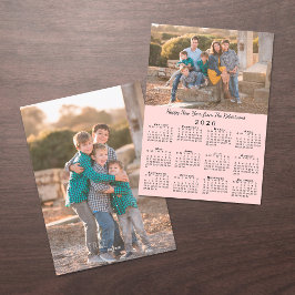 2026 Kalender Roze 2 Custom Foto's Gelukkig Nieuwj Feestdagenkaart