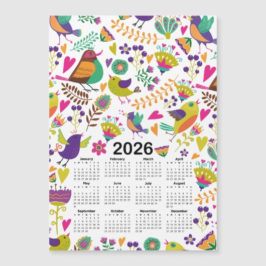 2026 Kalender Roze & Paarse Vogels en Bloemen (Voorkant)