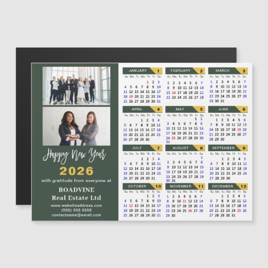 2026 Kalender Sage Green Business 2 Foto Magnetisc (Voorkant / Achterkant)