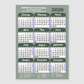 2026 Kalender Sage Groen Eenvoudig Zakelijk Magnet (Voorkant)