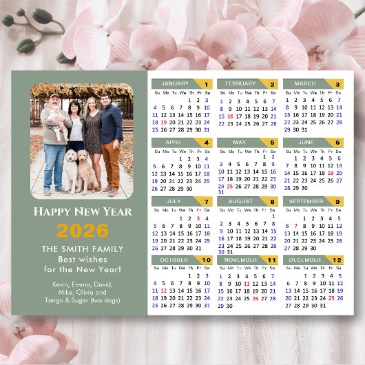 2026 Kalender Sage Groen Minimalistische Foto Magn