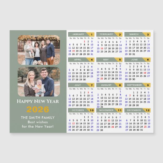 2026 Kalender Sage Groen Minimalistische Foto Magn (Voorkant)