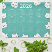2026 Kalender schattige kat gezichten Patroon Theedoek (Gevouwen)