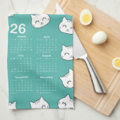 2026 Kalender schattige kat gezichten Patroon Theedoek (Quarter Fold)