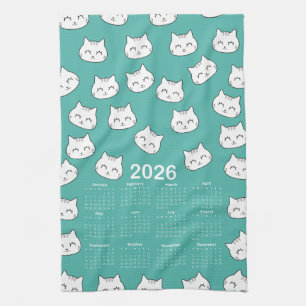 2026 Kalender schattige kat gezichten Patroon Theedoek