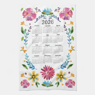 2026 Kalender Traditionele Mexicaanse Bloemenkunst Theedoek