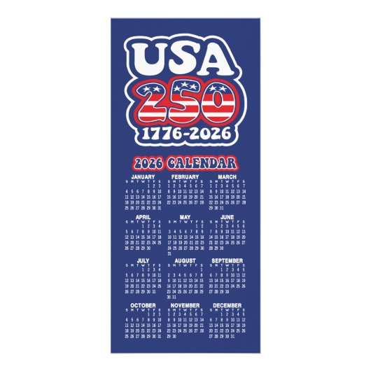 2026 Kalender USA 250 Amerika's verjaardag 1776-20 Reclamekaart (Voorkant)