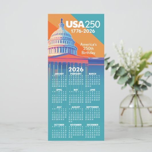 2026 Kalender USA 250 Hoofdstad Dome Amerika Kaart (Staand voorkant)