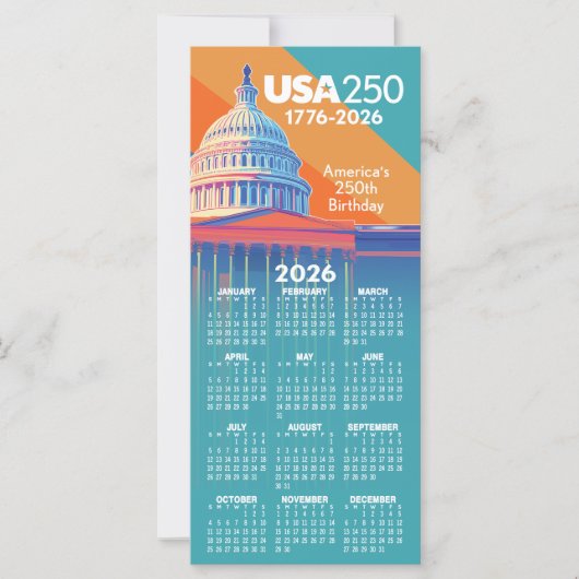 2026 Kalender USA 250 Hoofdstad Dome Amerika Kaart (Voorkant)