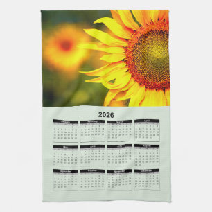 2026 Kalender van Mooie Gele Zonnebloem Theedoek