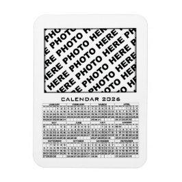 2026 Kalender Voeg 1 foto's Magneet Wit