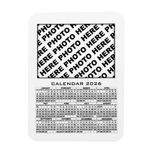 2026 Kalender Voeg 1 foto's Magneet Wit (Verticaal)
