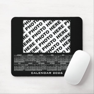 2026 Kalender Voeg 1 foto's toe Mousepad Zwart Muismat