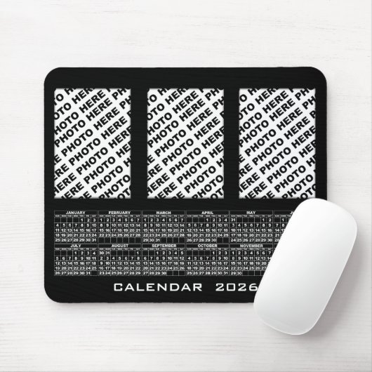 2026 Kalender Voeg 3 Verticale Foto's Mousepad Zwa Muismat (Met muis)