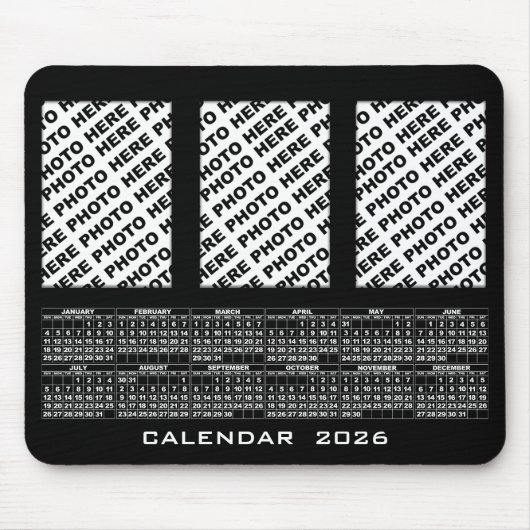 2026 Kalender Voeg 3 Verticale Foto's Mousepad Zwa Muismat (Voorkant)