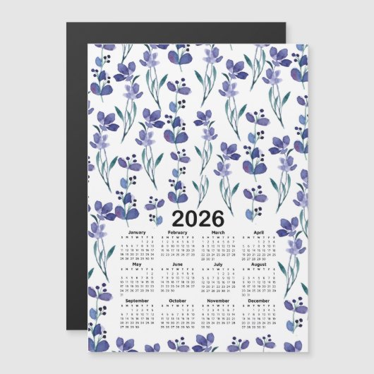 2026 Kalender Waterverf Blauw Bloempatroon (Voorkant / Achterkant)