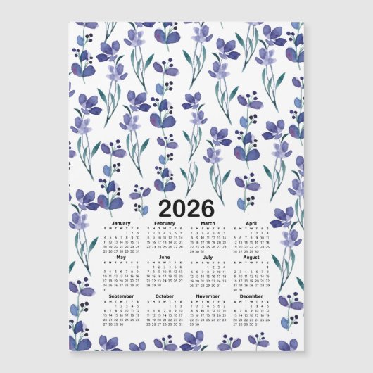 2026 Kalender Waterverf Blauw Bloempatroon (Voorkant)