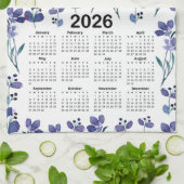 2026 Kalender Waterverf Blauw Bloempatroon Theedoek (Gevouwen)