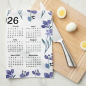 2026 Kalender Waterverf Blauw Bloempatroon Theedoek (Quarter Fold)