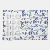2026 Kalender Waterverf Blauw Bloempatroon Theedoek (Horizontaal)