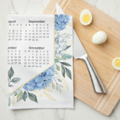 2026 Kalender Waterverf Blauw Botanisch Groen Theedoek (Quarter Fold)
