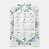2026 Kalender Waterverf Blauw Botanisch Groen Theedoek (Verticaal)