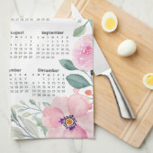 2026 Kalender Waterverf Blush Pink Floral Theedoek (Quarter Fold)