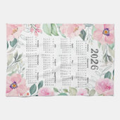 2026 Kalender Waterverf Blush Pink Floral Theedoek (Horizontaal)