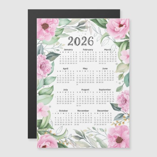 2026 Kalender Waterverf Eucalyptus Roze Bloemen (Voorkant / Achterkant)