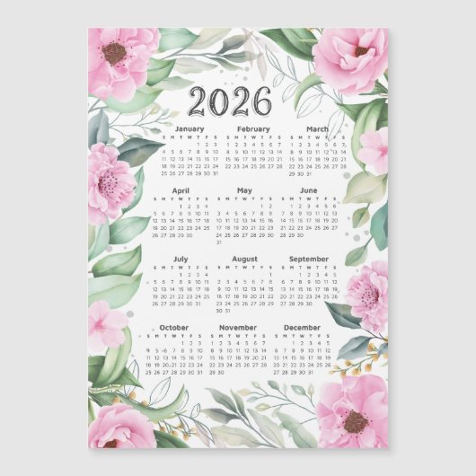 2026 Kalender Waterverf Eucalyptus Roze Bloemen (Voorkant)