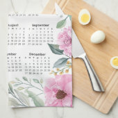 2026 Kalender Waterverf Eucalyptus Roze Bloemen Theedoek (Quarter Fold)