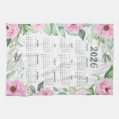 2026 Kalender Waterverf Eucalyptus Roze Bloemen Theedoek (Horizontaal)