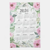 2026 Kalender Waterverf Eucalyptus Roze Bloemen Theedoek (Verticaal)