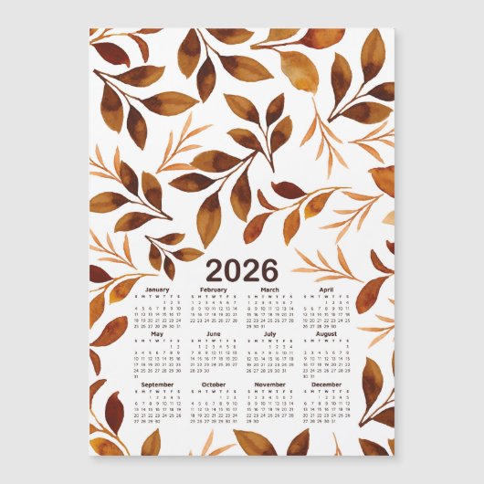 2026 Kalender Waterverf Fall Leaves Pattern (Voorkant)