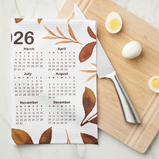 2026 Kalender Waterverf Fall Leaves Pattern Theedoek (Quarter Fold)