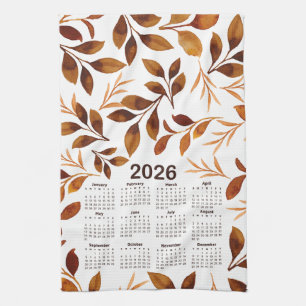 2026 Kalender Waterverf Fall Leaves Pattern Theedoek