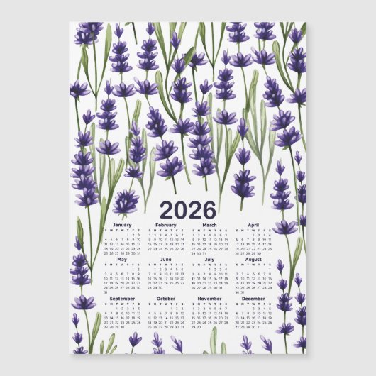 2026 Kalender Waterverf Paarse Lavendelbloemen (Voorkant)