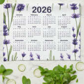 2026 Kalender Waterverf Paarse Lavendelbloemen Theedoek (Gevouwen)