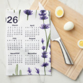 2026 Kalender Waterverf Paarse Lavendelbloemen Theedoek (Quarter Fold)