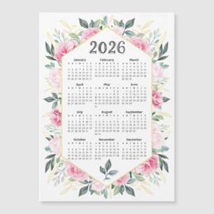 2026 Kalender Waterverf Roze Botanisch Groen