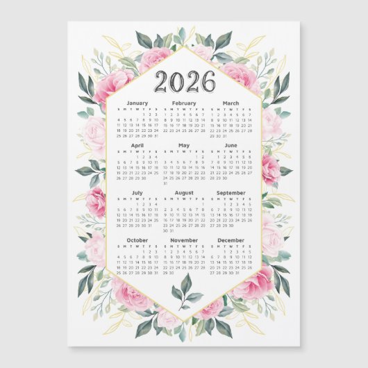 2026 Kalender Waterverf Roze Botanisch Groen (Voorkant)