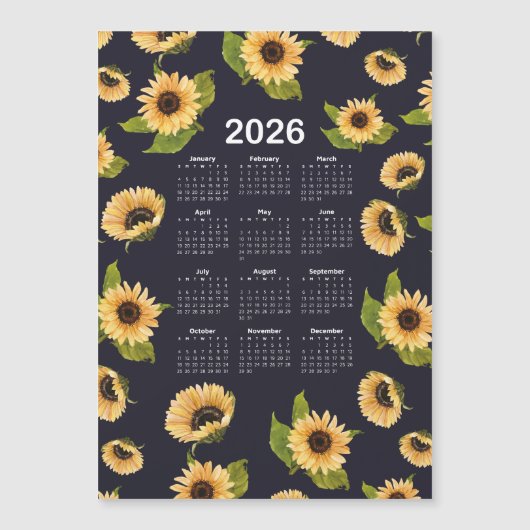 2026 Kalender Waterverf Zonnebloemen Patroon (Voorkant)