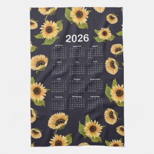 2026 Kalender Waterverf Zonnebloemen Patroon Theedoek